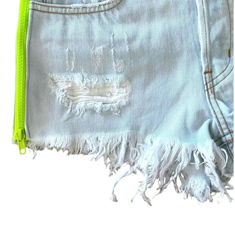 SANDRINE ROSE FREE PEOPLE Blue Side Zip Distressed Shorts Size 2 | 25 NWT